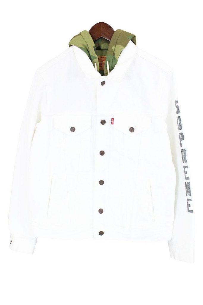 シュプリーム SUPREME Fleece Hooded Trucker Jacket COLLECTION TWO ×LEVIS袖ロゴフードドッキングデニムジャケット