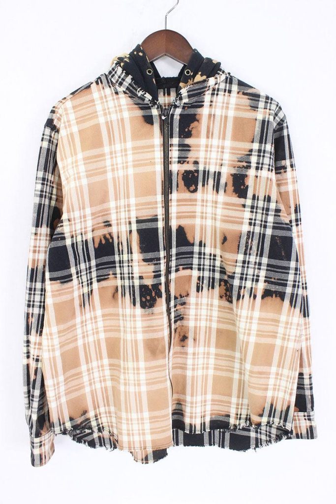 ヴィーロン VLONE FLANNEL ACID WASH with hood バックロゴプリントフーデッドチェック長袖シャツ