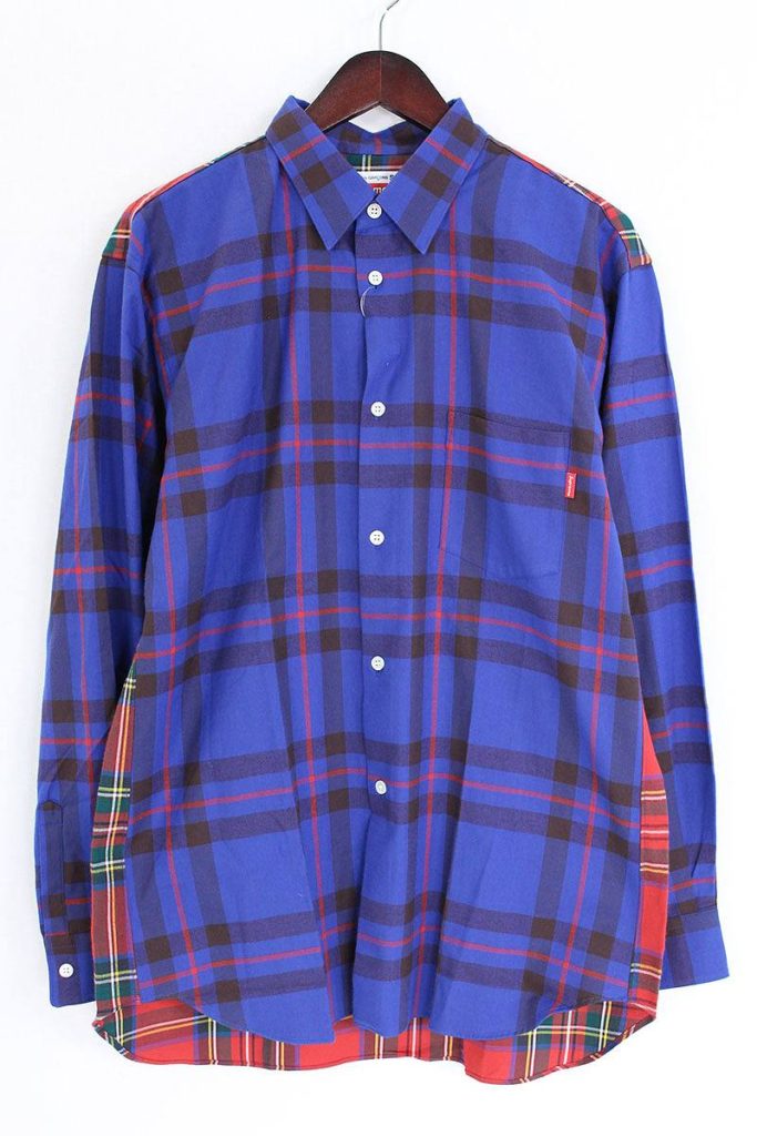 シュプリーム SUPREME Button-Down Shirt チェック柄切替バックロゴプリント長袖シャツ