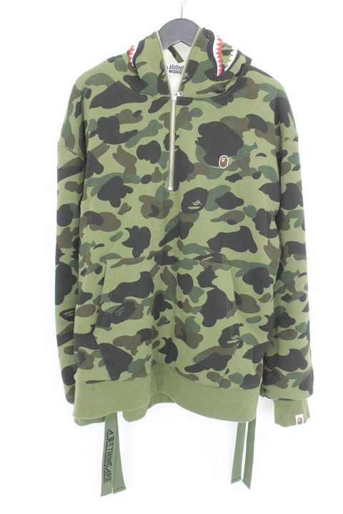 アベイシングエイプ A BATHING APE 1st Camo Shark Sherpa Pullover Hoodie  001LJD701020X 裏ボアハーフジップ迷彩1stカモフラシャークパーカー