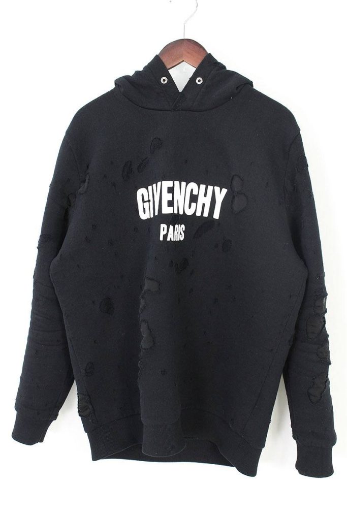 ジバンシィ GIVENCHY ロゴプリントデストロイダメージ加工プルオーバーパーカー