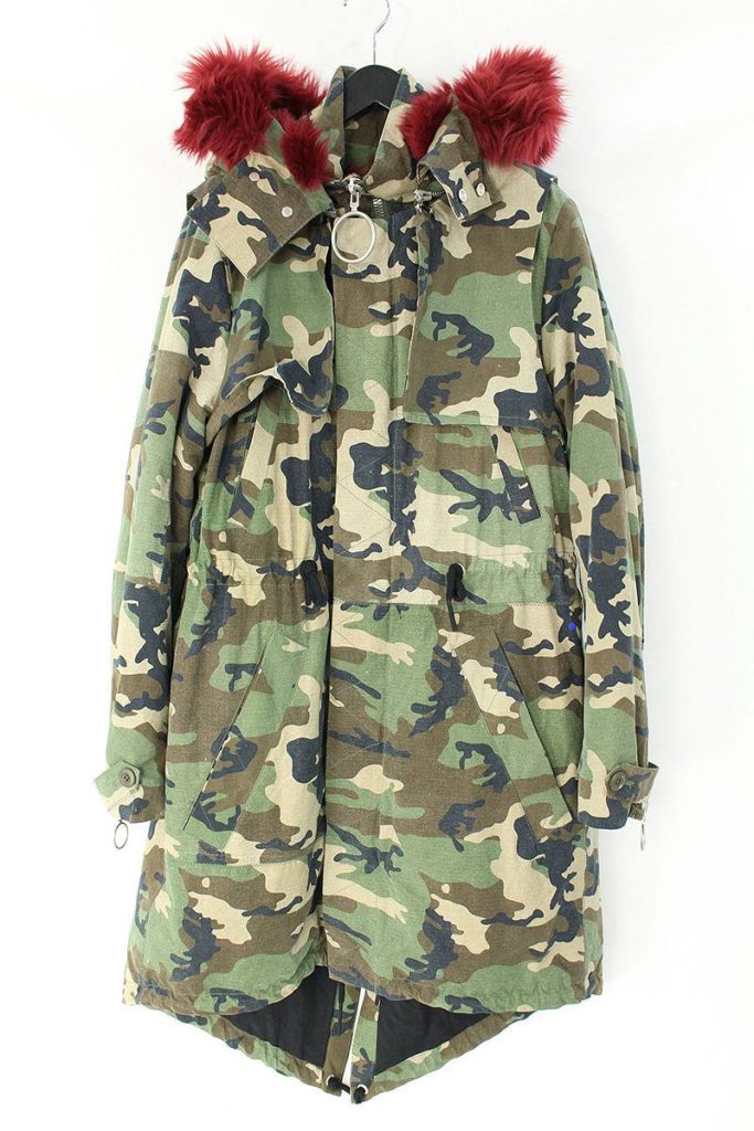 オフホワイト OFF-WHITE Camouflage Faux Fur Lined Parka ファーライナー付きフーデッドカモフラージュロングコート