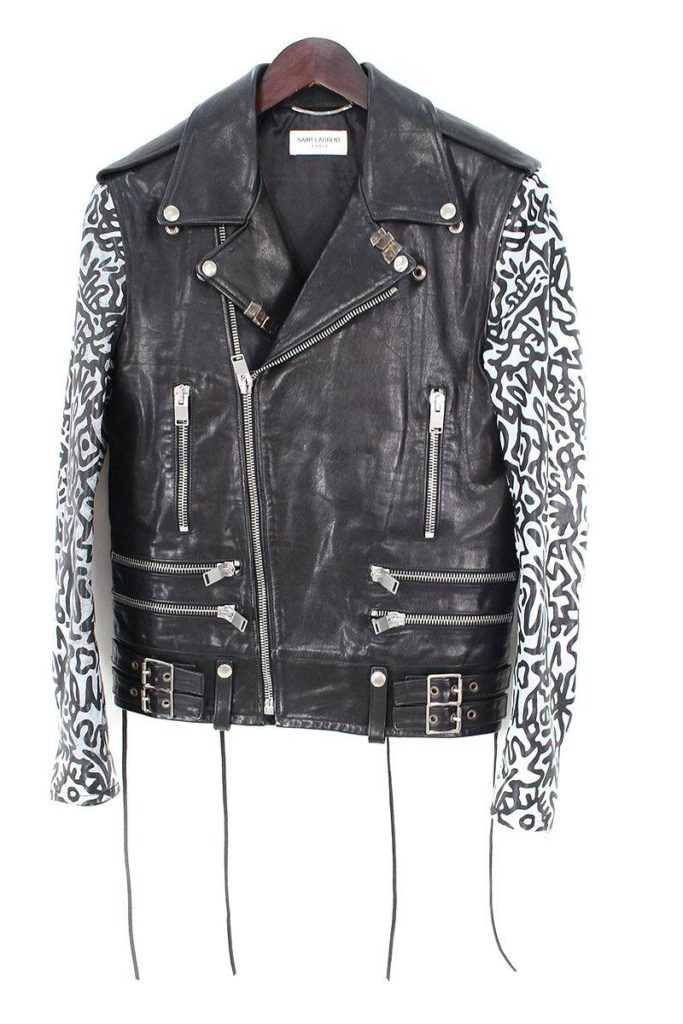 サンローランパリ SAINT LAURENT PARIS 330461/Sumi Ink Club Leather Biker Jacket 袖プリントライダースレザージャケット