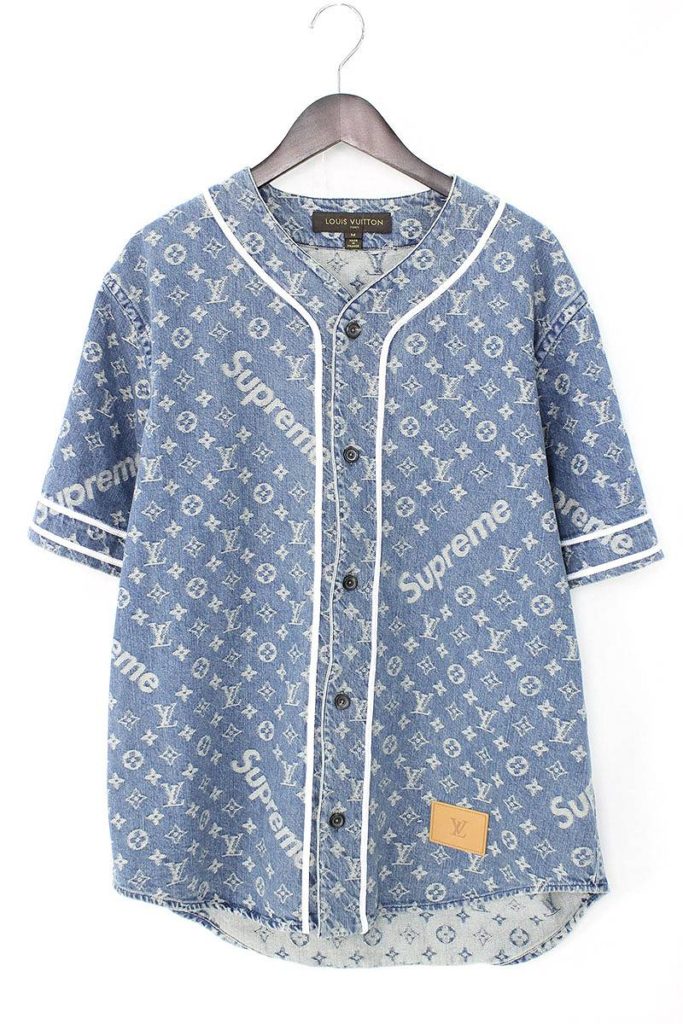 シュプリーム SUPREME × ルイヴィトン LOUISVUITTON LV Jacquard Denim Baseball Jersey デニムベースボール半袖シャツ