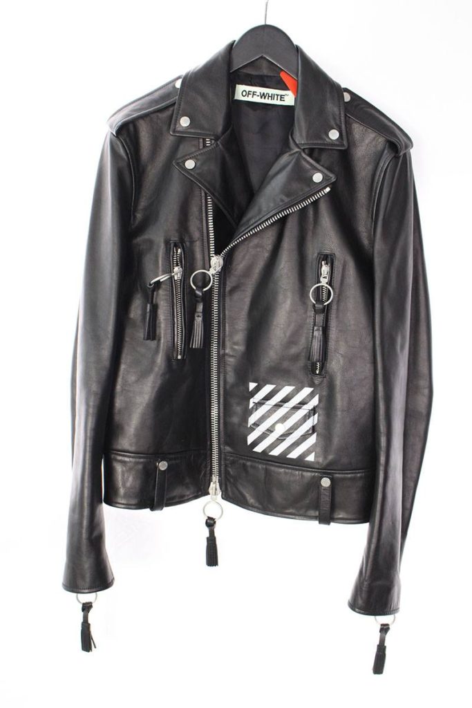 オフホワイト OFF-WHITE BRUSH DIAGONAL LEATHER JACKET バックバイアスロゴダブルレザーライダースジャケット