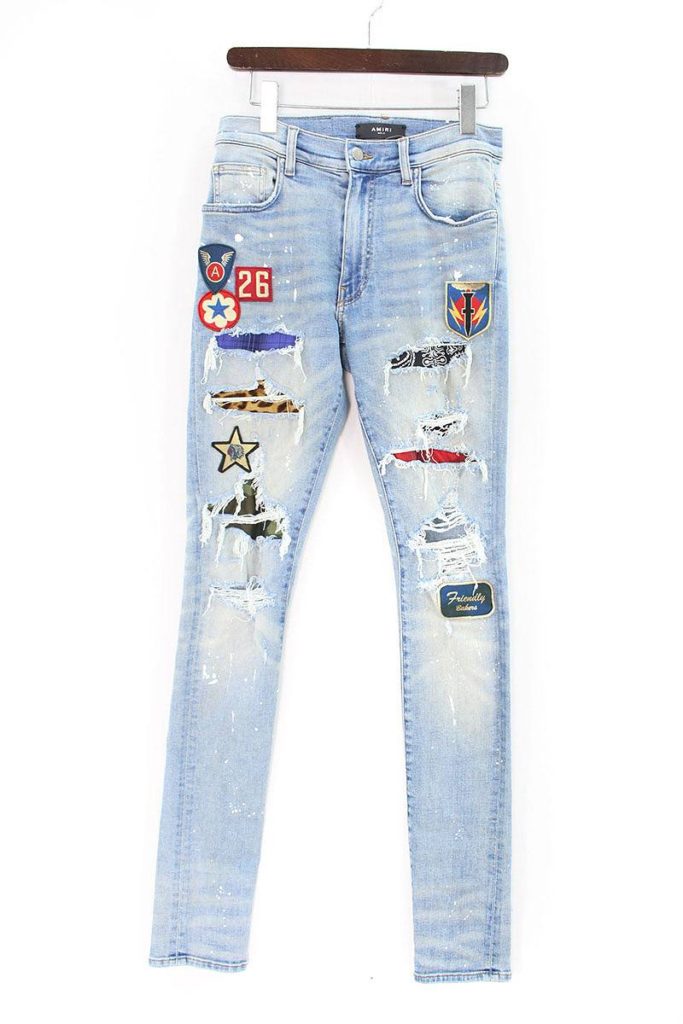 アミリ AMIRI ART PATCH SKINNY JEANS マルチワッペンクラッシュストレッチスキニーデニムパンツ