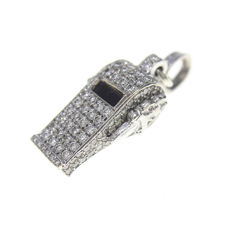 クロムハーツ Chrome Hearts 18KWG WHISTLE TNY PLS P/D/タイニーホイッスルチャーム PAVEダイヤ/ホワイトゴールドネックレストップ