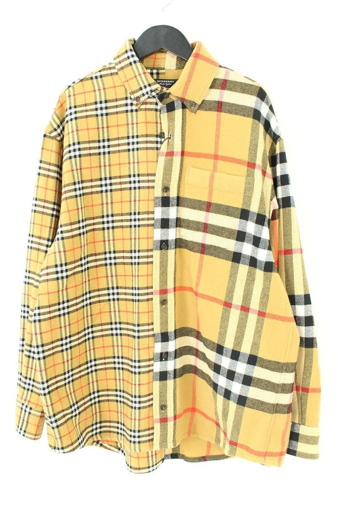 バーバリー BURBERRY × ゴーシャラブチンスキー Gosha Rubchinskiy オーバーサイズノバチェック切替フランネル長袖シャツ