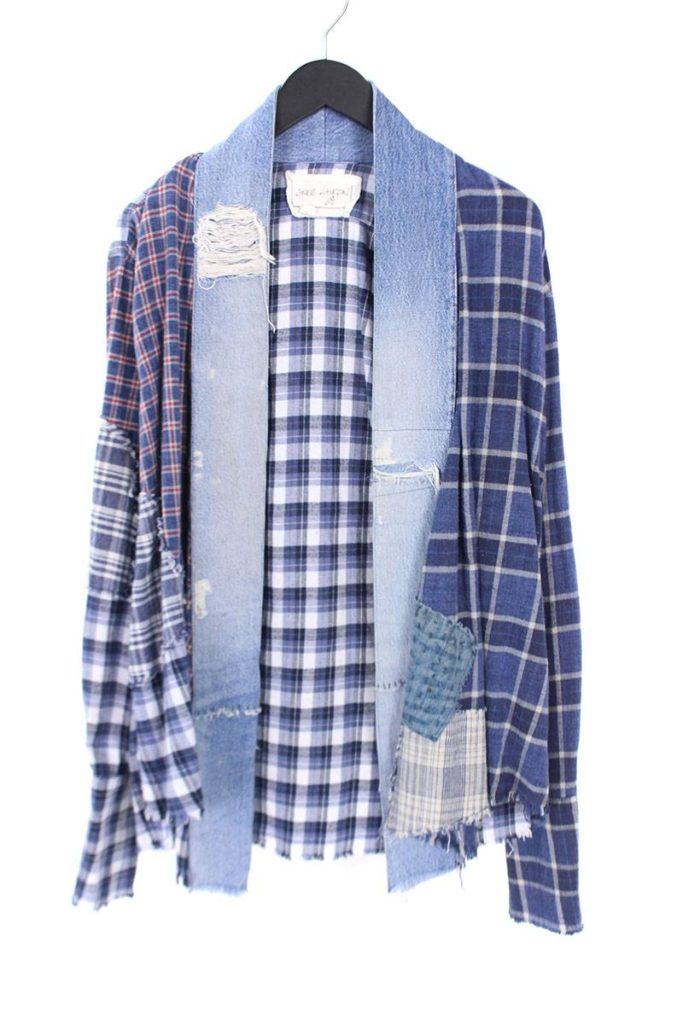 PATCHWORK PLAIDY VINTAGE DENIM STRIPE KIMONO STUDIO パッチワークキモノ長袖シャツ