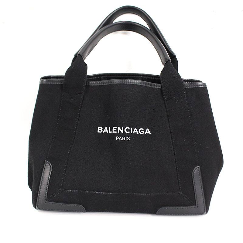 バレンシアガ BALENCIAGA NAVY CABAS S ネイビーカバス 339933 ポーチ付きレザー切替ロゴキャンバスハンドバッグ