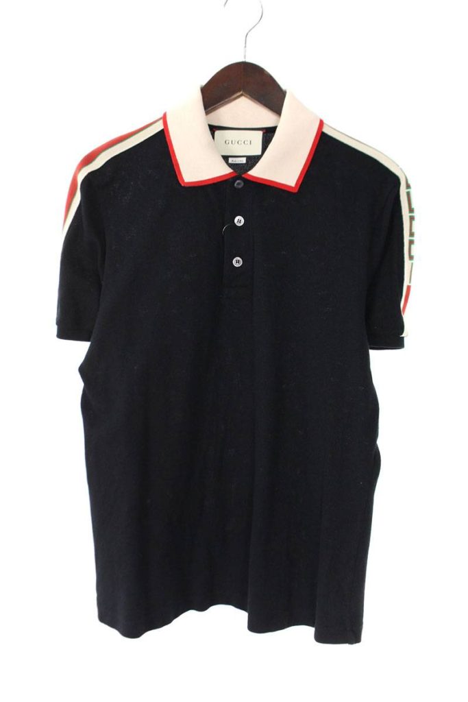 グッチ GUCCI  Stretch Cotton Piquet Polo/500972-X9M38 ラインデザイン半袖ポロシャツ