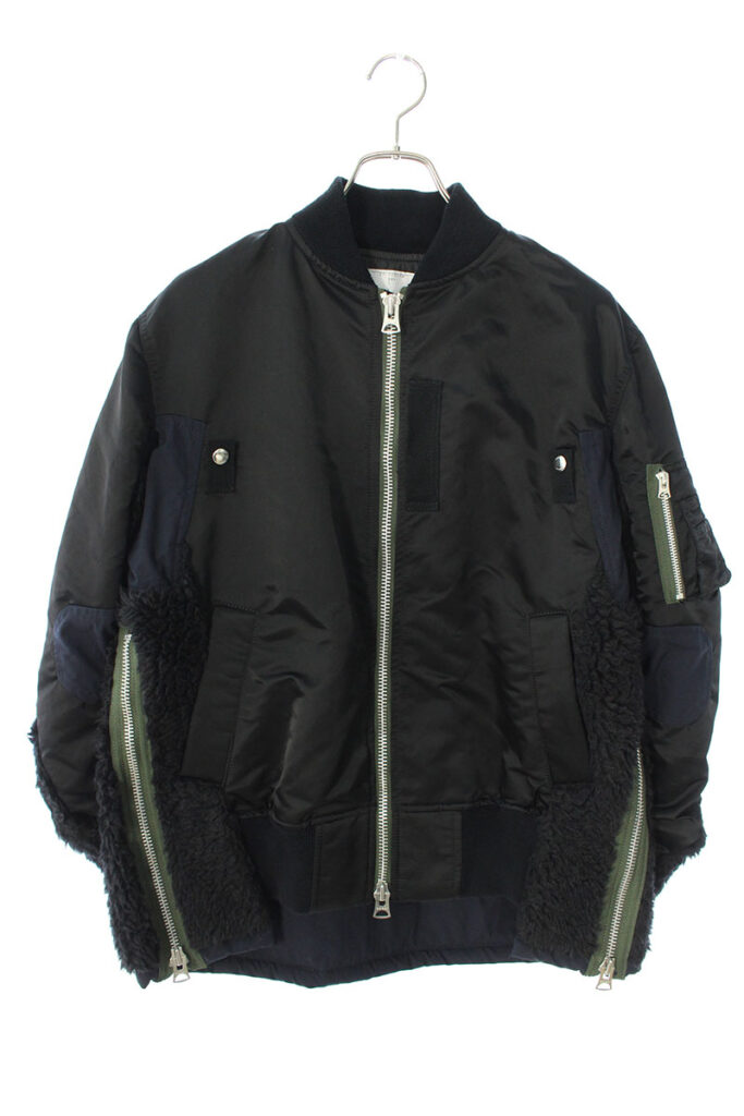 サカイ SACAI 20-02355M/Nylon Twill x Faux Shearing Blouson ナイロン切替パイルデザインMA1ボンバージャケットブルゾン