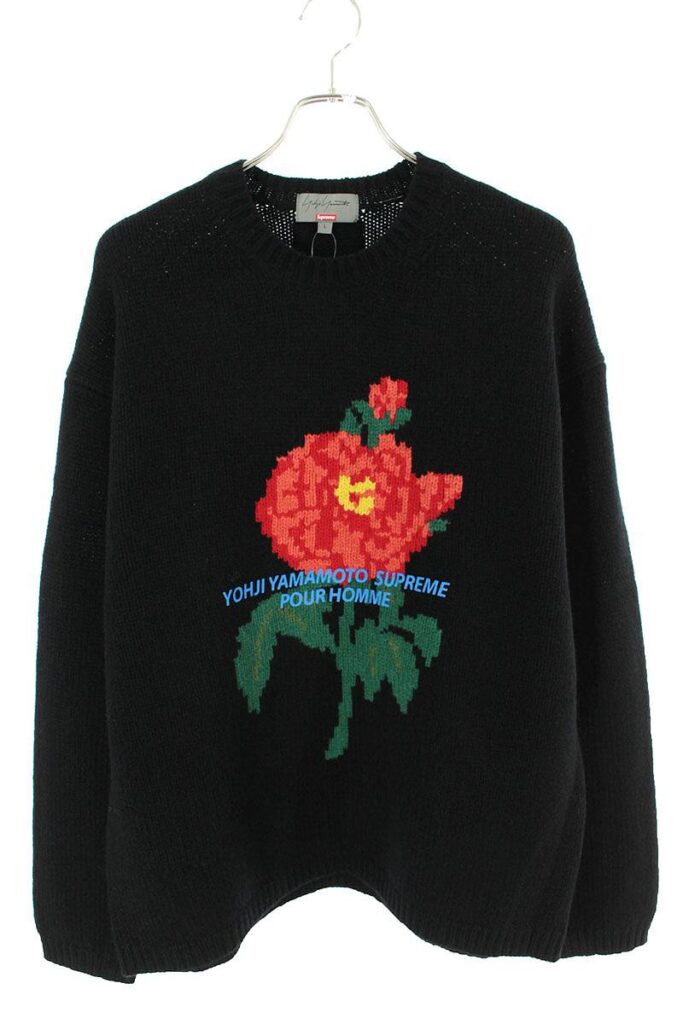 シュプリーム SUPREME × ヨウジヤマモト Yohji Yamamoto Sweater ローズ刺繍ロゴプリントニット