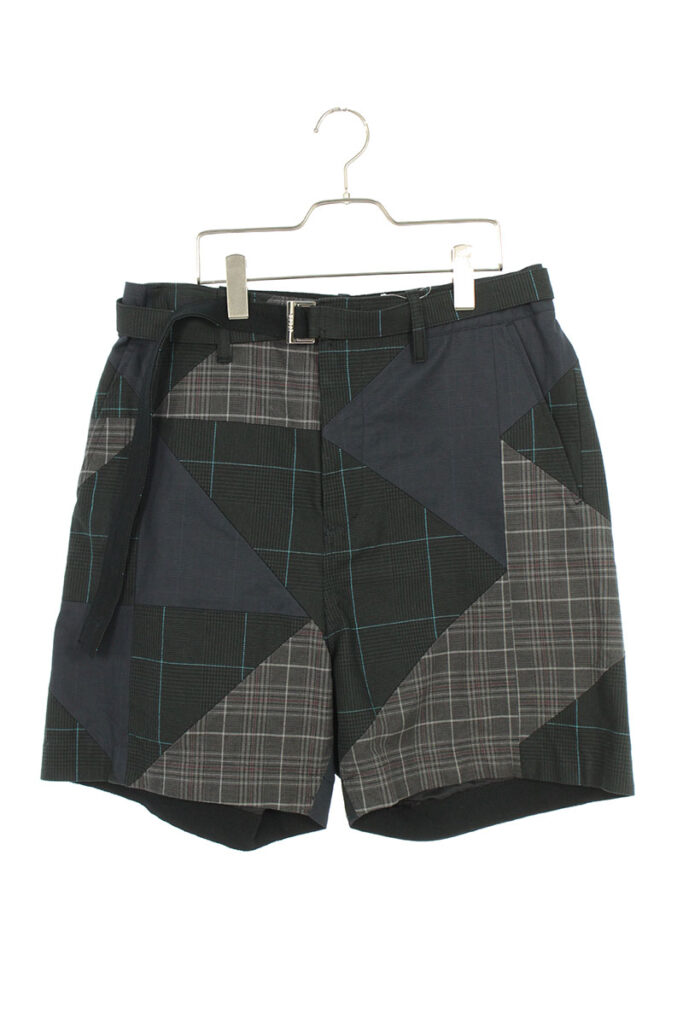 サカイ sacai つぎはぎチェックハーフパンツ BLUE CHECKERED SHORTS 21ss