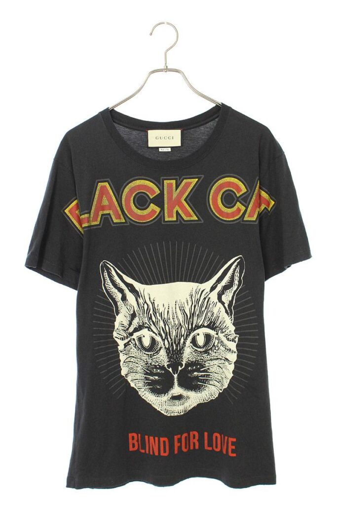 グッチ GUCCI 493117 X3I29 BLACKCATプリントオーバーサイズTシャツ