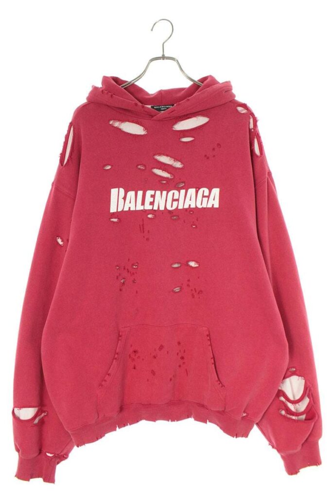 バレンシアガ BALENCIAGA 659403 TKVB6 デストロイ加工ロゴミディアムフリースパーカー