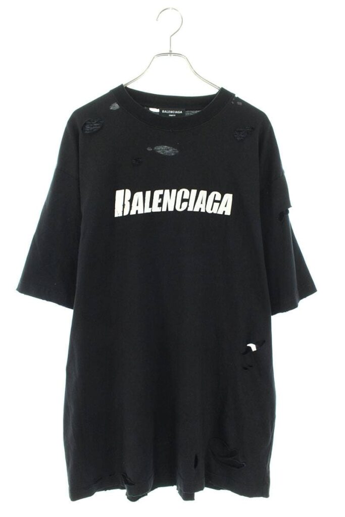 バレンシアガ BALENCIAGA 651795 TKVB8 デストロイ加工ロゴプリントT ...