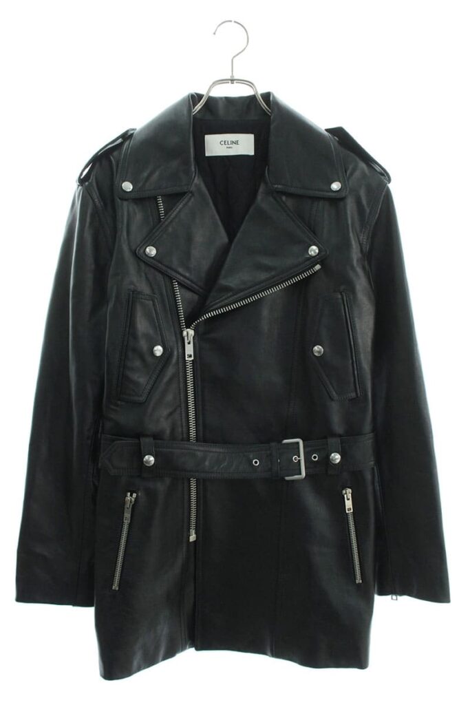 セリーヌバイエディスリマン CELINE by Hedi Slimane 2D223195O/Motorcycle Coat ウエストベルトカーフスキンモーターサイクルレザーコート