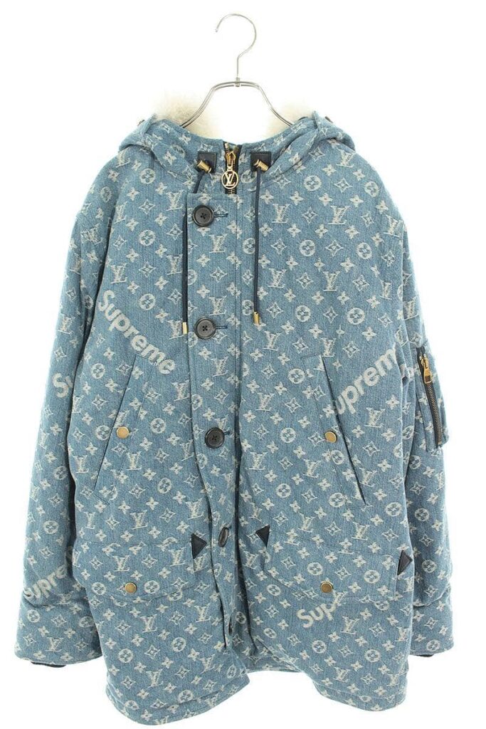 シュプリーム Supreme × ルイヴィトン Louis Vuitton LV Jacquard Denim N-3B コヨーテファーN-3Bミリタリーコート