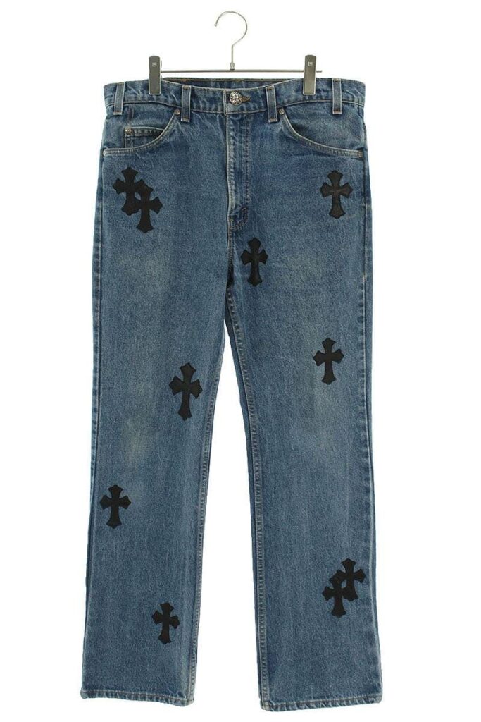 クロムハーツ Chrome Hearts × リーバイス Levi's U VNTG JEAN BLU/ORNG TAB クロスパッチ付きウォッシュドデニムパンツ