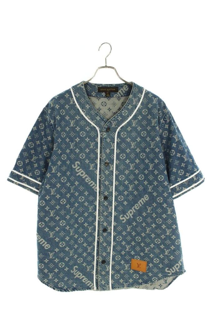 ルイヴィトン LOUIS VUITTON × シュプリーム Supreme LV Jacquard Denim Baseball Jersey モノグラムデニムベースボール半袖シャツ