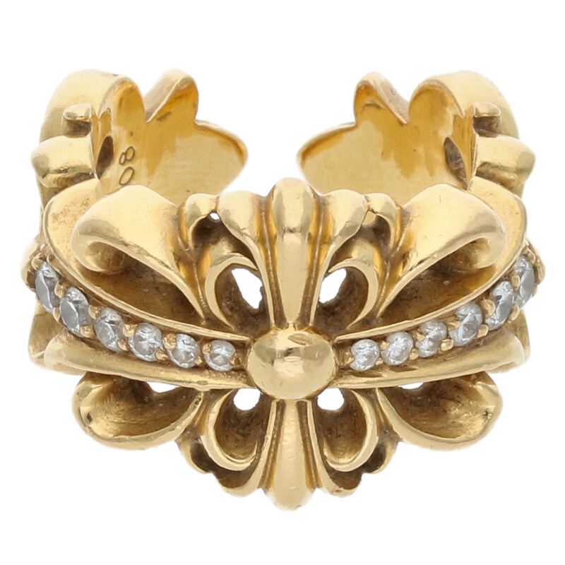 22K PAVEダイヤダブルフローラルクロスリング 