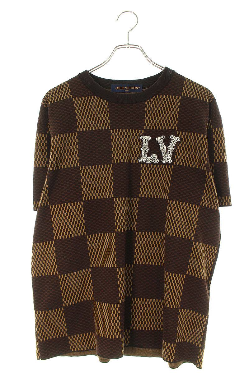 ルイヴィトン24SS ダミエ クルーネック ウィズ ストラスLV パッチ Tシャツ RM241 AUR HQN63W