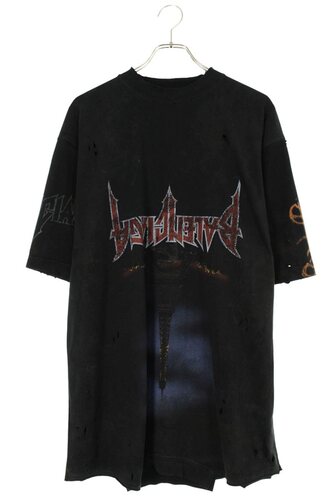 バレンシアガ BALENCIAGA パリスムーンアップサイドダウン再構築ダメージ加工オーバーサイズTシャツ 698811 TOVT3