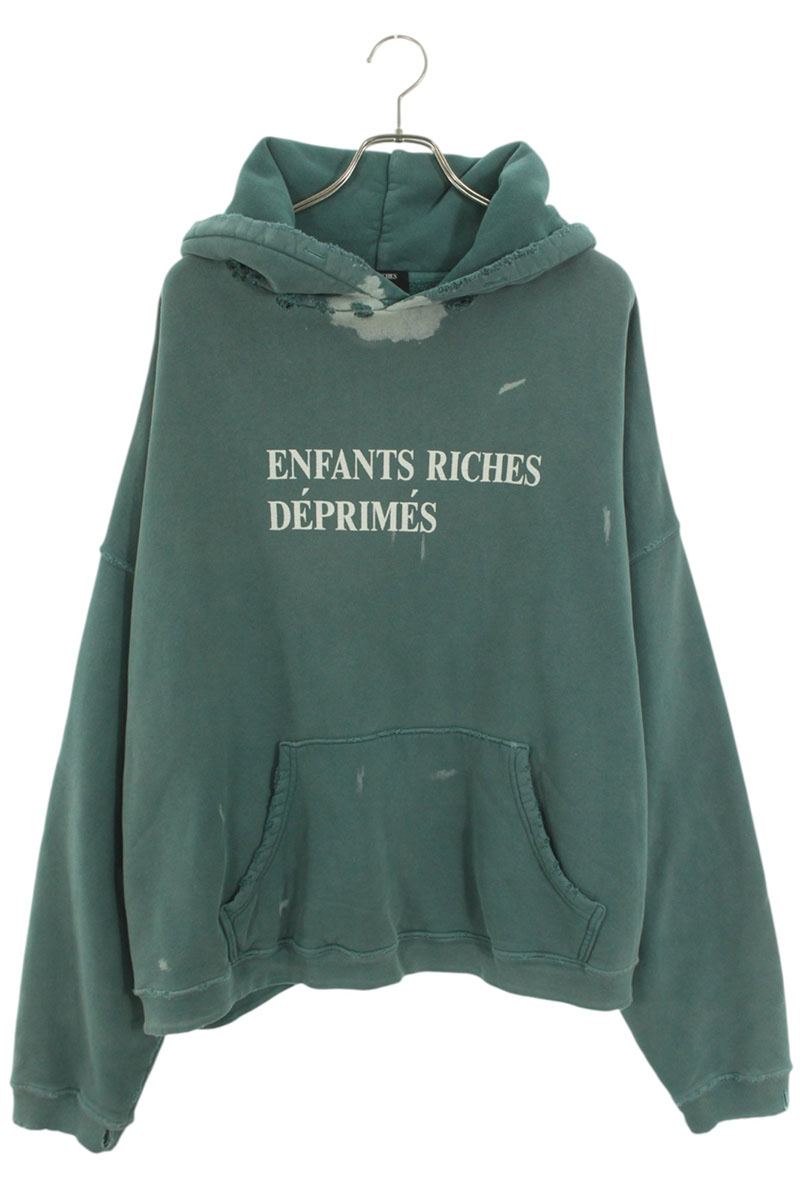 アンファンリッチデプリメ CLASSIC LOGO HOODIE ダメージ加工クラシックロゴプルオーバーパーカー 