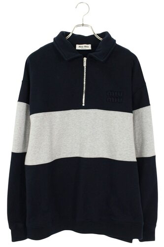 ミュウミュウ miumiu ロゴパッチバイカラーハーフジップスウェット MJL090