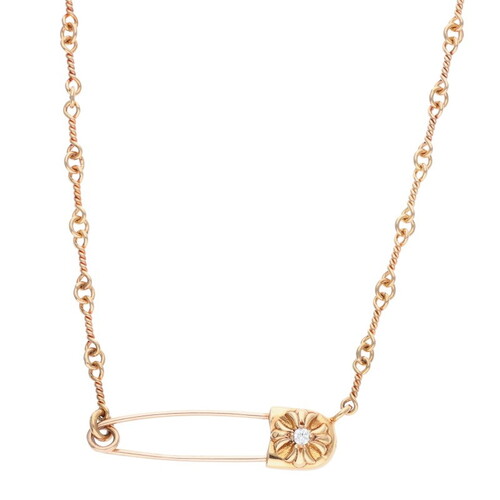 クロムハーツ CHROME HEARTS 1ダイヤ ツイストチェーン セーフティピンゴールドネックレス 22K SAFETY PIN