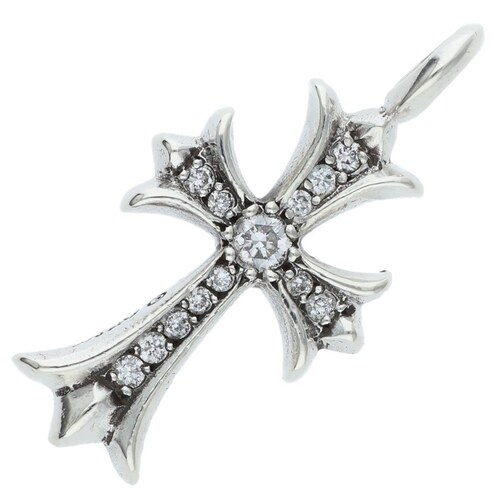 クロムハーツ CHROME HEARTS タイニーファットクロス シルバーネックレストップ PAVEダイヤ TNY CRSF P/DMND