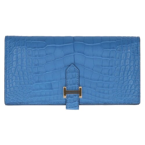 エルメス HERMES ベアンスフレ W刻印 ゴールド金具アリゲーターマット長財布