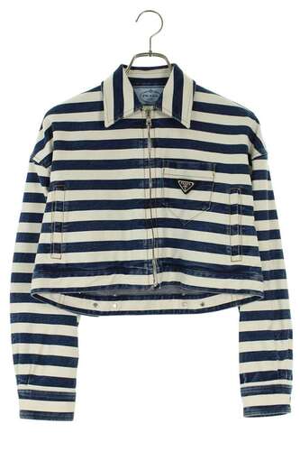 プラダ PRADA 三角ロゴプレートボーダーショートデニムジャケット GFB288