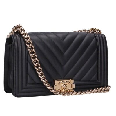 Vステッチラムスキンチェーンショルダーバッグ