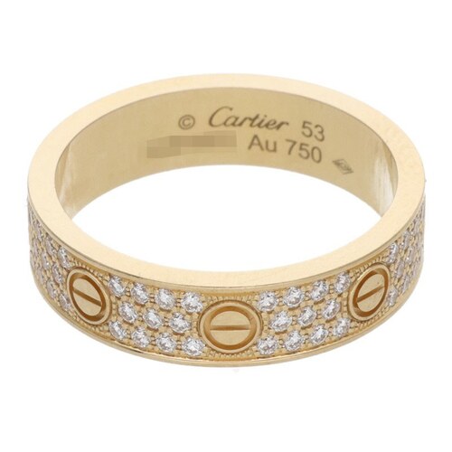 カルティエ Cartier LOVEスモールK18YGパヴェダイヤゴールドリング