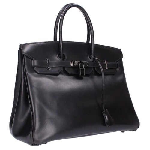 エルメス HERMES バーキン35 モノクローム □O刻印 ソーブラック ボックスカーフハンドバッグ